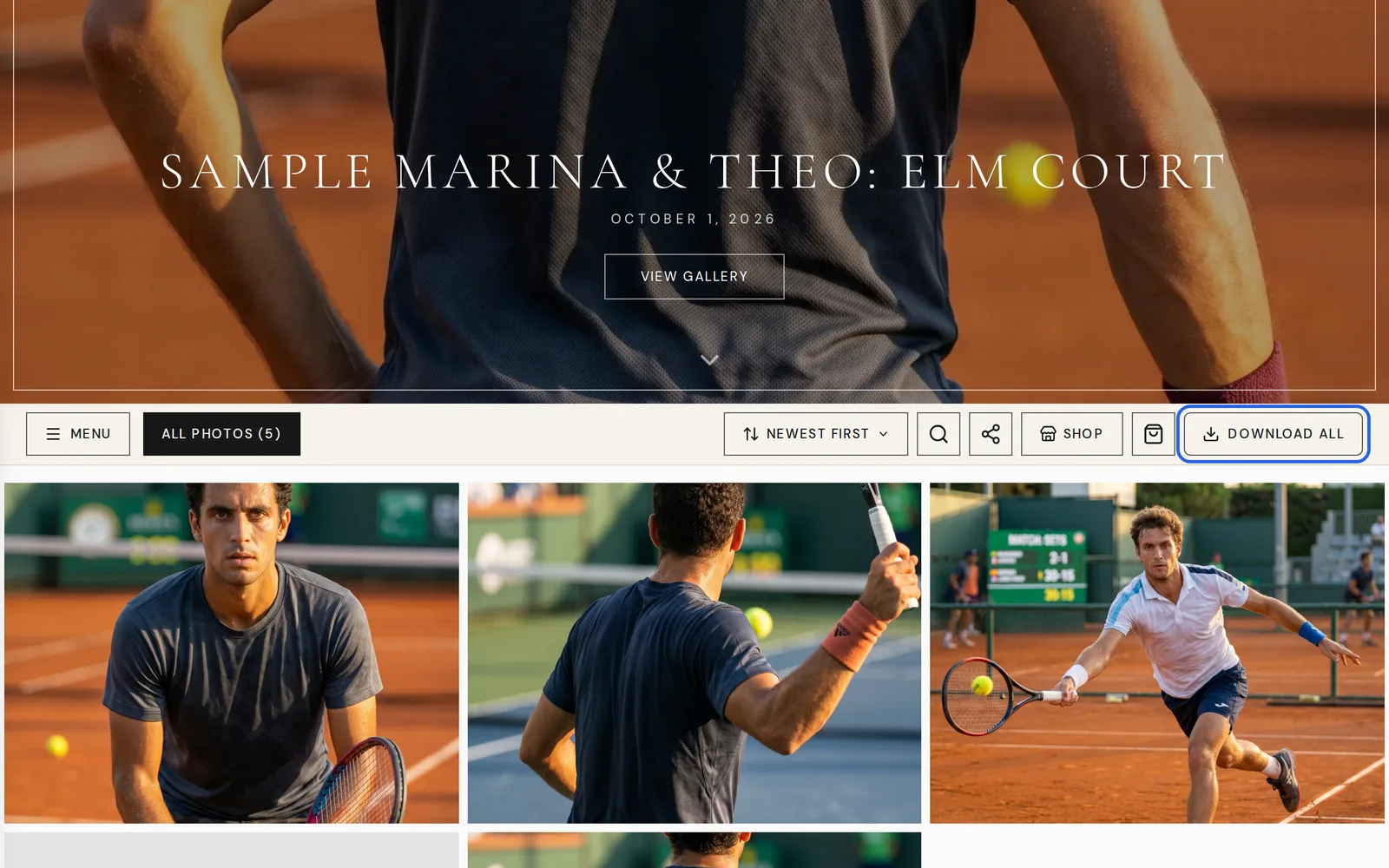 A Candid Studios photo gallery with the Download All button highlighted in the toolbar